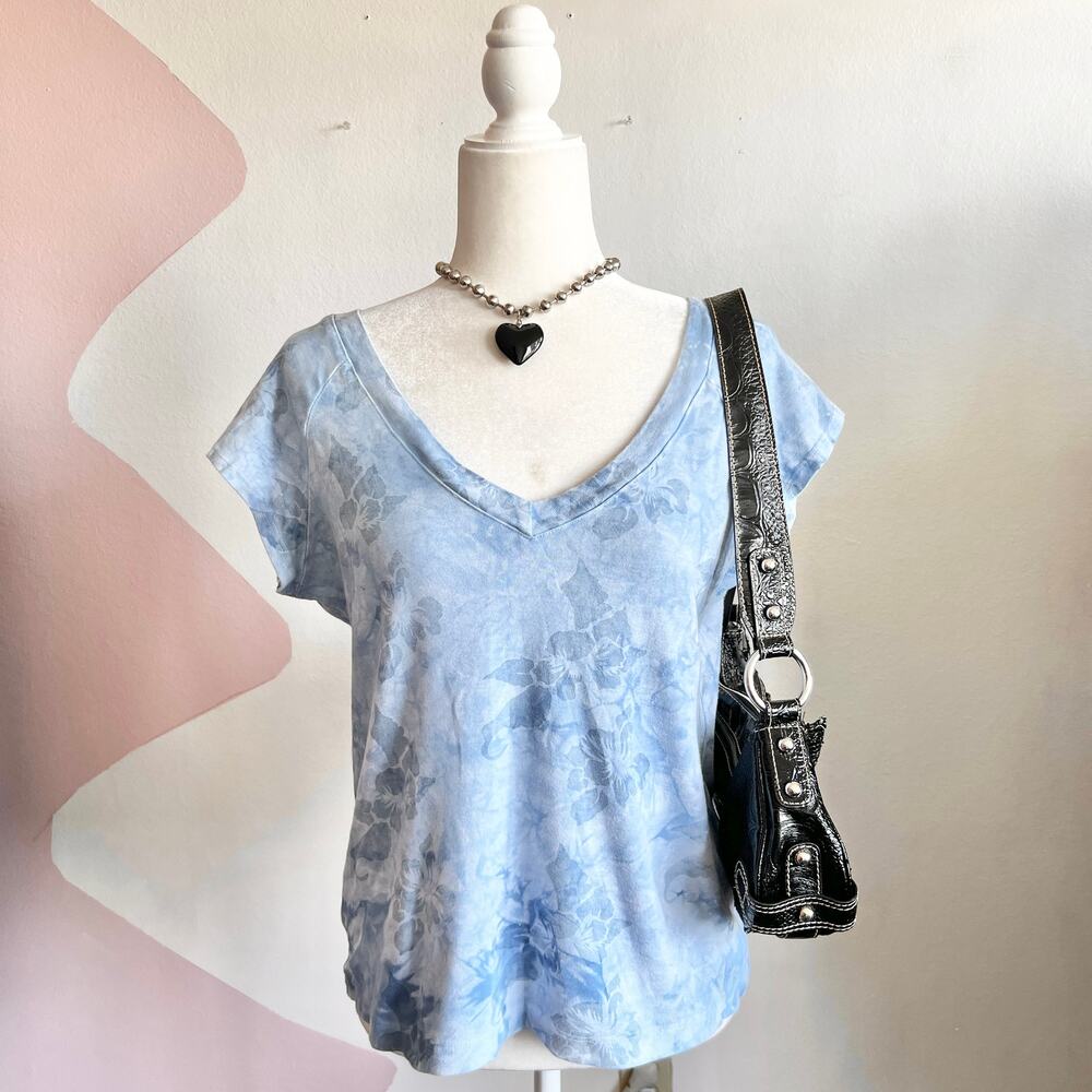 Blue Hawaiian Floral Top Y2K‎ Coconut Girl Vintage Inspired 2000s Large